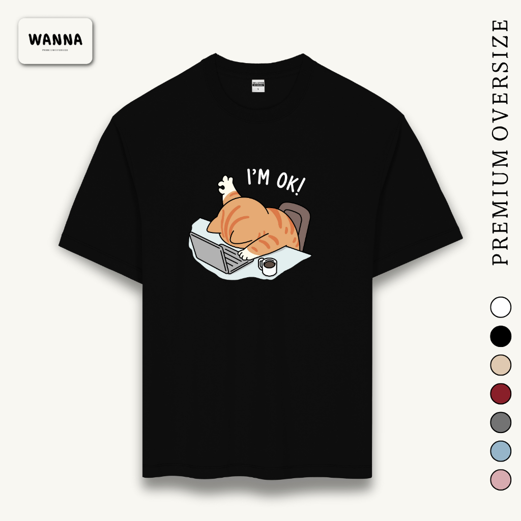 แถมฟรีกระเป๋าผ้า เสื้อยืด i'm ok รุ่น Premium Oversize ผ้าดี ไม่ยับ ไม่ย้วย ใส่สบาย Unisex