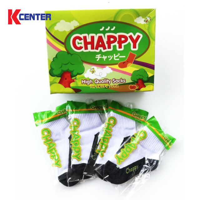 Chappy ถุงเท้านักเรียน ข้อสั้น สีขาวพื้นเทา (ขายยกโหล) เนื้อดี ไม่ย้วยง่าย