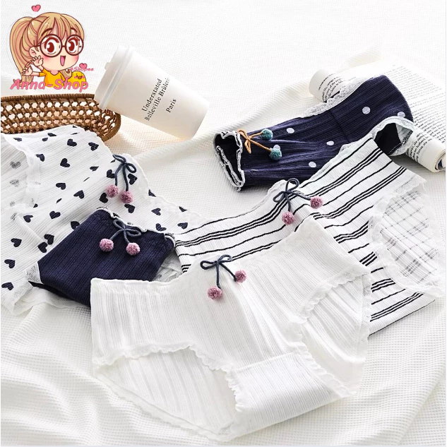 Anna shop มาใหม่ กางเกงใน สไตล์เกาหลี เอวกลาง แฟชั่นน่ารัก โทนขาวน้ำเงิน ผ้านิ่ม พร้อมส่ง CS047