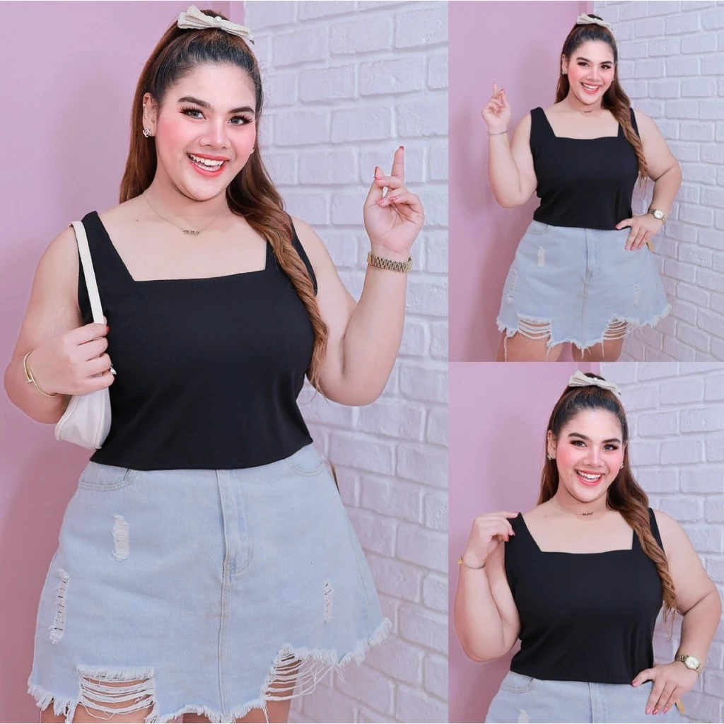 [ ส่งฟรี 🔥 ] เสื้อแขนกุด เสื้อสายเดี่ยวสาวอวบ เสื้อแขนกุดไซส์ใหญ่ ทรงครอป ผ้าร่อง ใส่สวย เซกซี่ A298