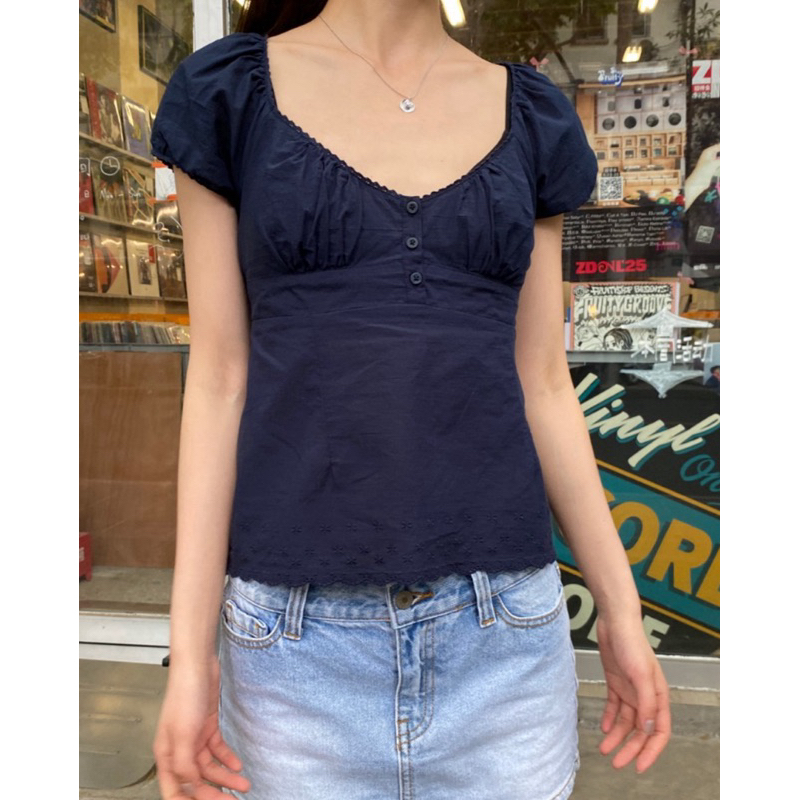 พร้อมส่ง 🎀 Brandy Melville | Blair Top (Navy)