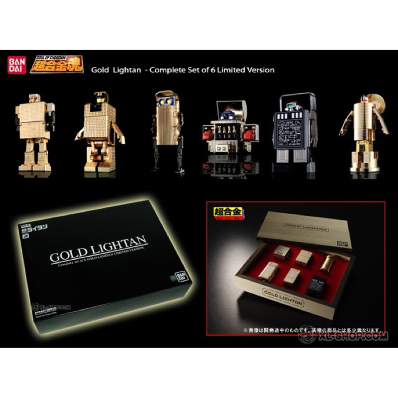 *Wooden Box Limited 1,500 pcs Worldwide* หุ่นเหล็ก โกลด์ไลตัน Chogokin Complete Set of 6 Gold Lighta