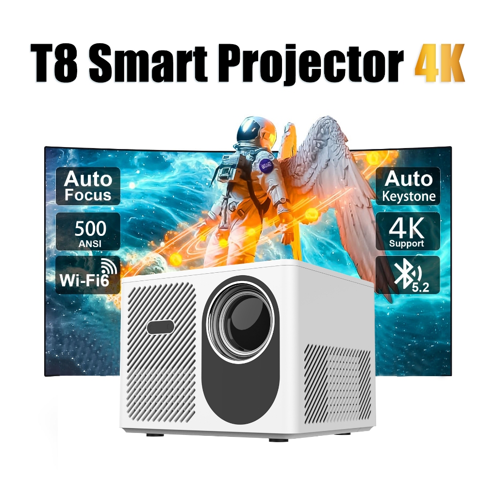 Tripsky โปรเจคเตอร์T8 ออโต้โฟกัส Smart Projector Android 11 รองรับความละเอียด 4K 500 ANSI Lumens