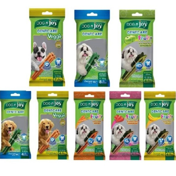 Dog n joy Dent care / Veggie / Fruity  ขนมขัดฟันสุนัขด็อกเอ็นจอย 70-90 กรัม*โปรดอ่านรายละเอียดก่อนสั