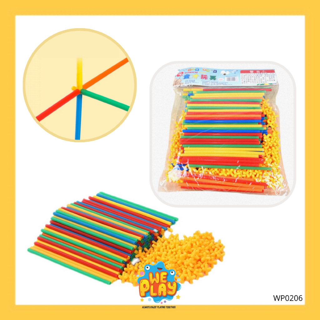 WE PLAY พร้อมส่ง ตัวต่อหลอด 100 ชิ้น Straw Buliding Block ตัวต่อ 4 มิติ ของเล่นปลายเปิด ของเล่นเสริม