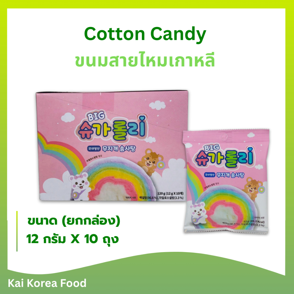 🍪พร้อมส่ง🍪ขนมสายไหมสายรุ้งเกาหลี 1กล่อง 10ซอง KOREA Cotton Candy 솜사탕 ขนมเกาหลี สายไหม