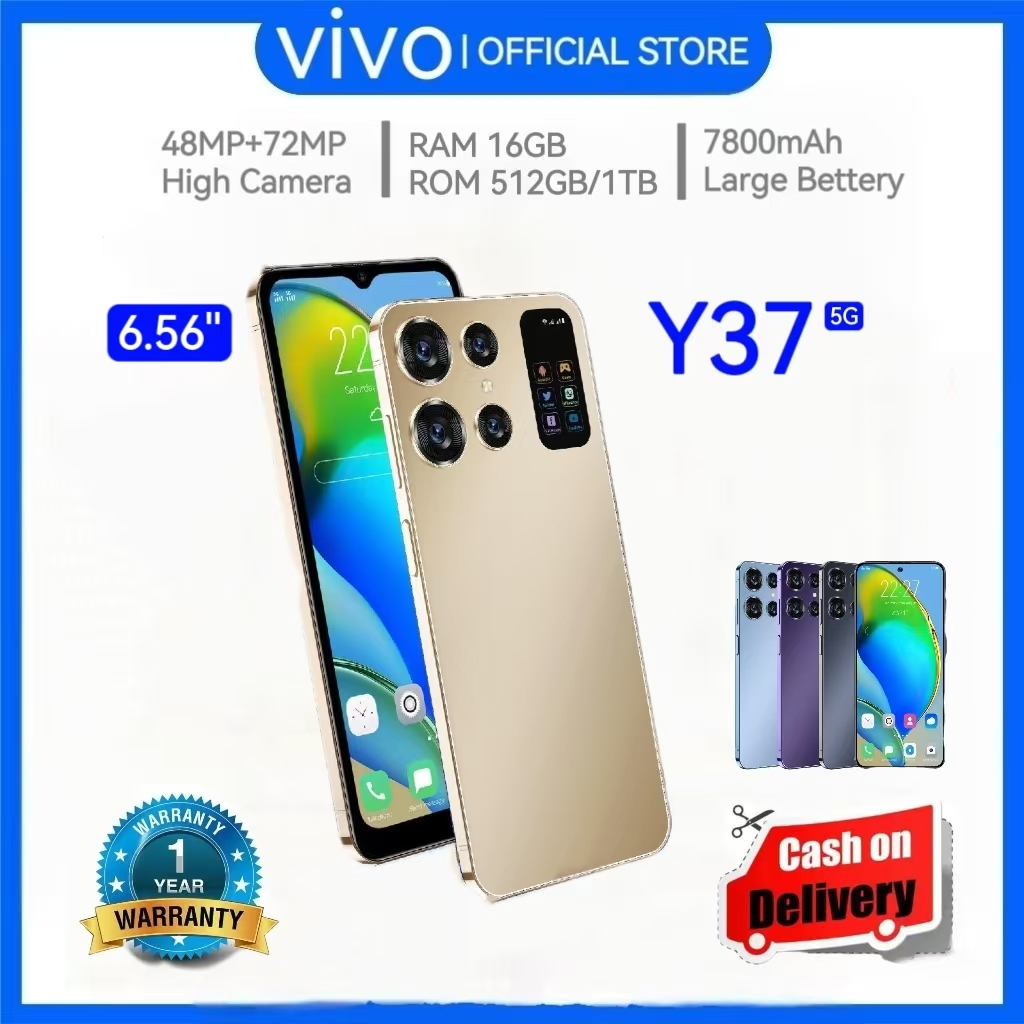 【COD】VIVO Y37 5G โทรศัพท์มือถือจีน ราคาถูก 6.56 นิ้ว รองรับ 2 ซิม 16GB+256GB/512GB 7800mAh 48MP+72MP