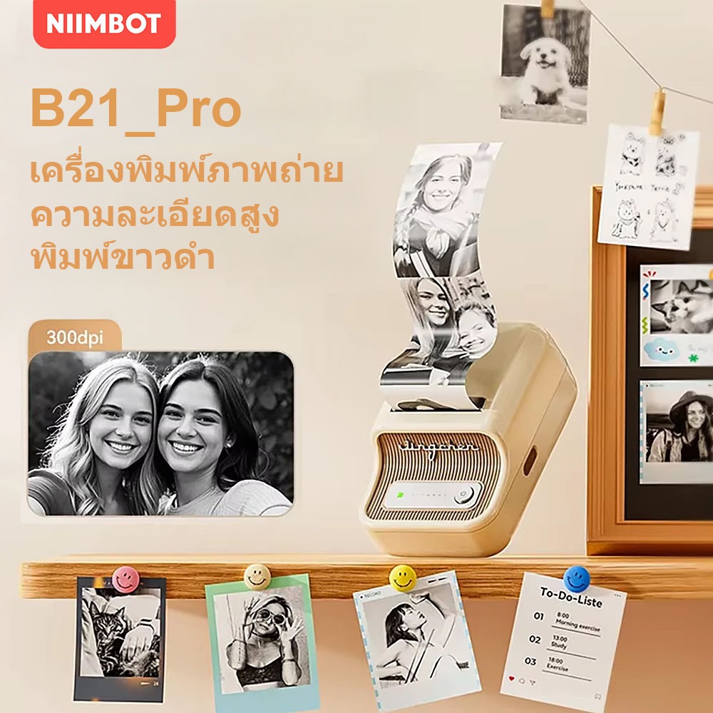 NIIMBOT B21_Pro เครื่องพิมพ์ฉลากบลูทูธพร้อมภาพ HD เครื่องพิมพ์ฉลากสำหรับใช้ที่บ้านและสำนักงาน 300DPI