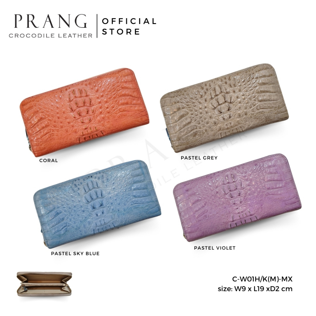 Prang Crocodile Leather Long Medium Zipped Wallet กระเป๋าสตางค์ยาว หนังจระเข้​ C-W01HK-M-MX hornback