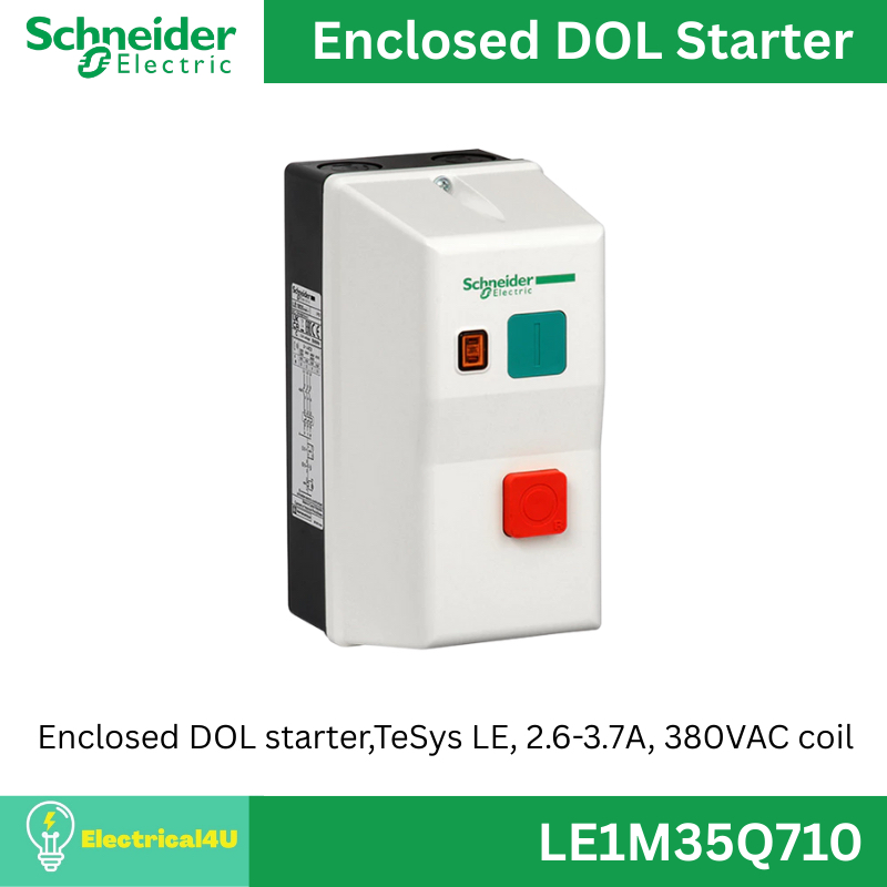 Schneider Electric LE1M35Q710 Enclosed DOL starter,TeSys LE, 2.6-3.7A, 380VAC coil