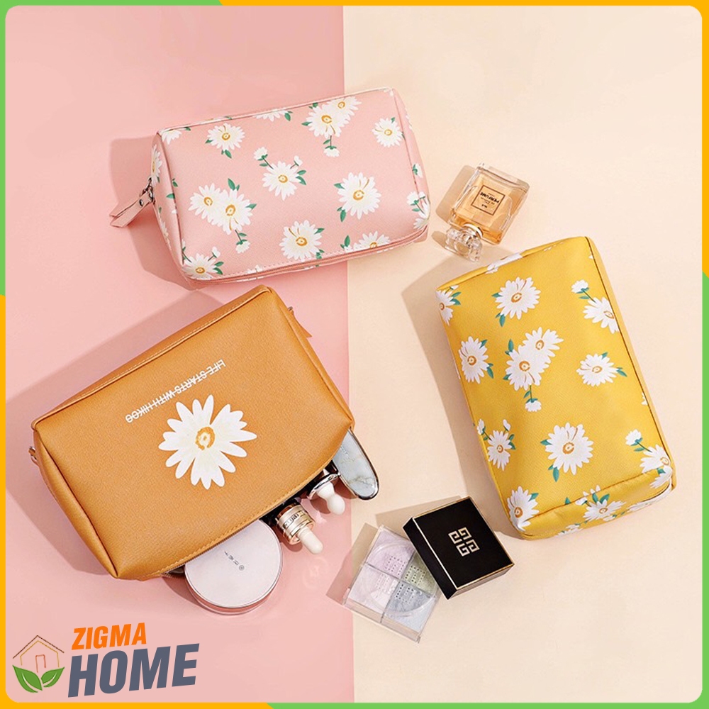 Zigma home - กระเป๋า กระเป๋าใส่เครื่องสําอาง ลายดอกเดซี่ ทรงคลัทช์ กันน้ำ พกพาสะดวก น้ำหนักเบาค่ะ
