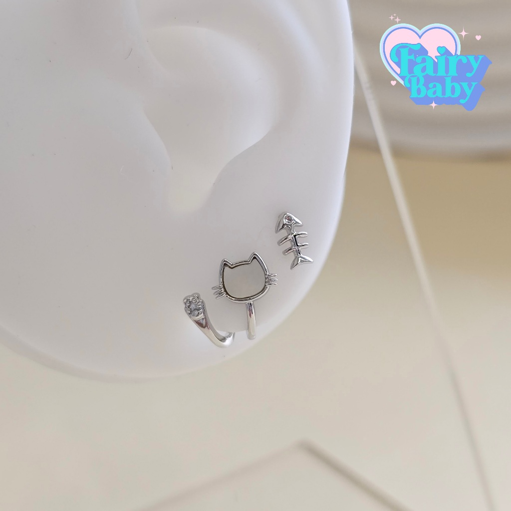 Fairybaby ต่างหู Meow Meow Set (4 ชิ้น/ 2 คู่) เซทต่างหูแมวน้อย ตุ้มหูน่ารัก (E3-017)