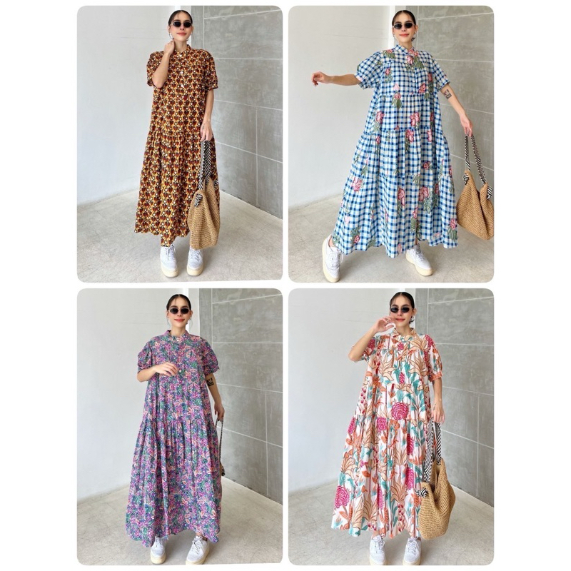 ISSARA (IC25-D327-1) เดรสผ้าคอตตอนอินเดีย เดรสดีไซน์คอปีน กระดุมบน3เม็ด /อก54นิ้ว/ผู้ใหญ่/
