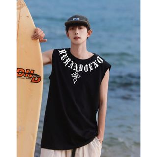 Y-T  เสื้อแขนกุด เสื้อกั๊กแขนกุดชาย🔆ผ้าฝ้าย100%  พิมพ์ 