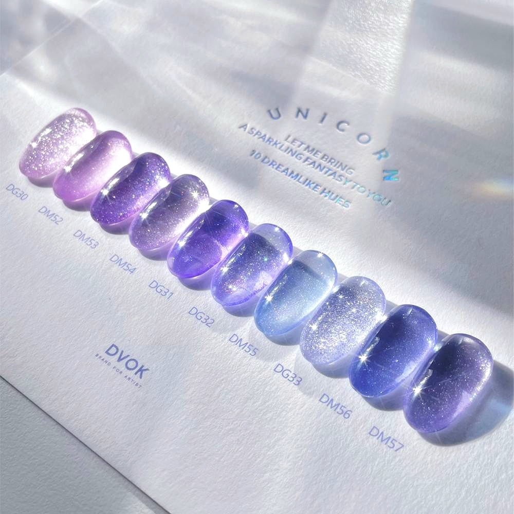 เซตสีเจล🆕️DVOK🇰🇷Unicorn collection 10 สีLuxury Magnet&Glitter gel พร้อมชาร์ตสีเปล่า ของแท้จากเกาหลี