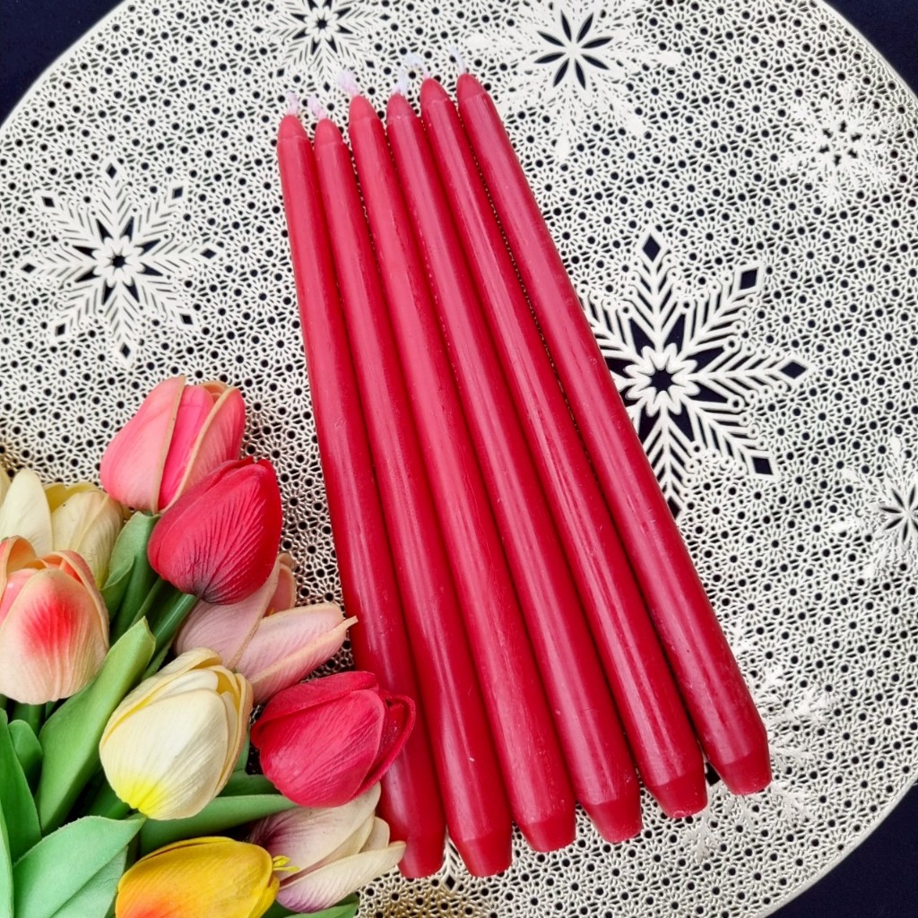 TheBestDIY เทียนแท่ง เทียนเทปเปอร์ สีแดง 10นิ้ว ไม่มีกลิ่น  Red Tapper Candles Unscented..