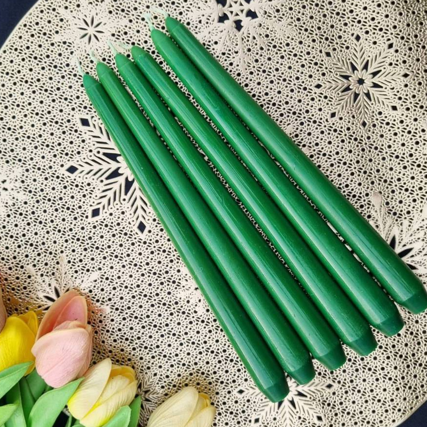 TheBestDIY  เทียนแท่ง เทียนเทปเปอร์ สีเขียวเข้ม 10นิ้ว แพ็ค/6ชิ้น Tapper Candles. (TP10/6)