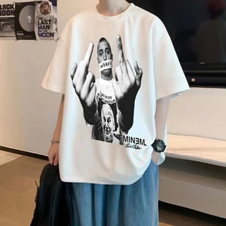 เสื้อยืดผู้ชายเท่ๆ คอกลมแขนสั้น สกรีนลายเท่ๆ เสื้อยืดสตรีทแฟชั่นเมกาสุดฮิต โอเวอร์ไซส์ เสื้อผู้ชายคนอ้วน สีดำเท่ๆ