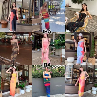BY IRa (23007) Tulle dress code เดรสเกาะอกใส่ไปทะเล ผ้า mesh ปริ้นลายคมชัด สวยเซ็กซี่ขยี้ใจ