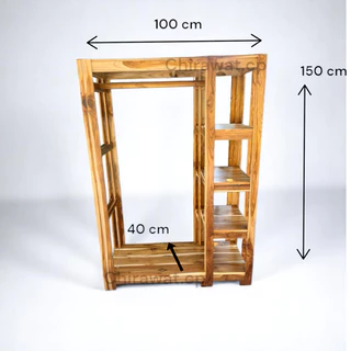 ราวผ้ากล่อง+ชั้น ไม้สักแท้ ขนาดลึก40 ยาว 100 สูง150cm. มีชั้นวางของ4ชั้น