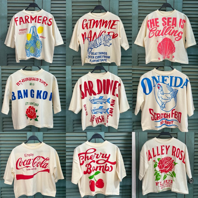 เสื้อยืด Oversize Crop top เนื้อผ้าดิบ พร้อมส่ง 60ลาย