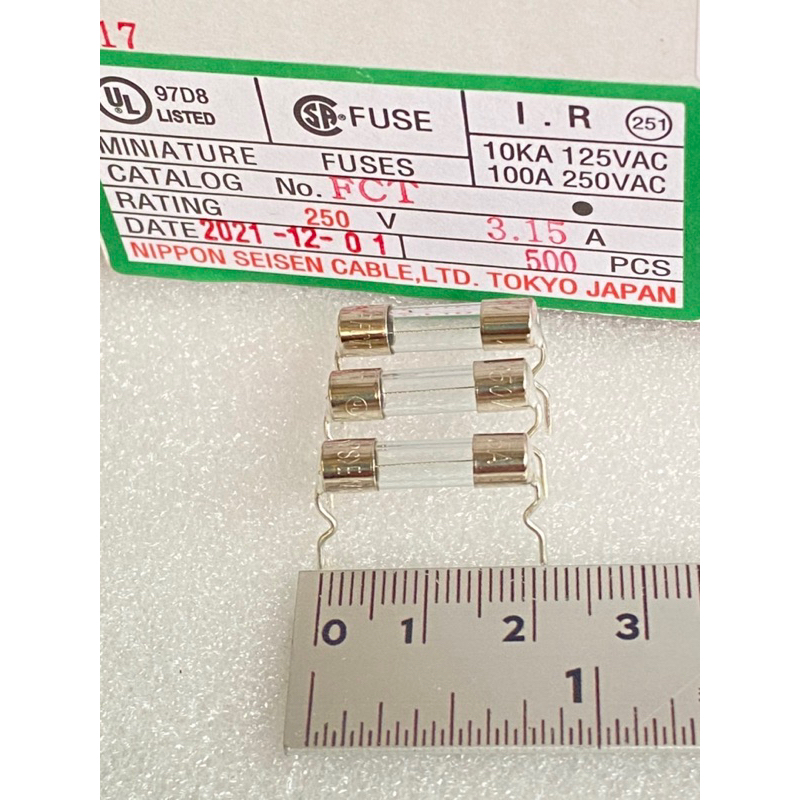 (แพ็ค10ตัว) FUSE 3.15A 250V ฟิวส์หลอดแก้ว แบรนด์NIPPON JAPAN T3.15A 250V 20mm 3.15A ฟิวส์ญี่ปุ่น ใส้