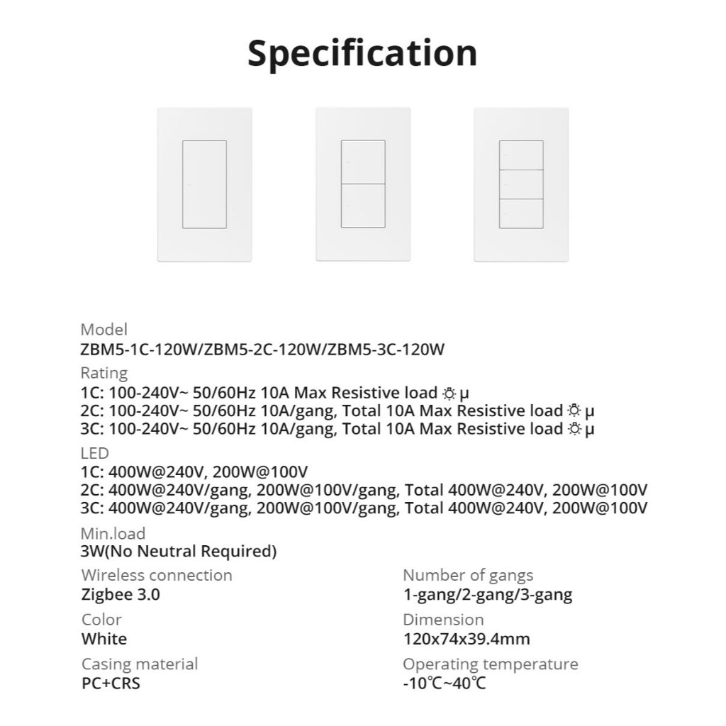 Sonoff ZBM5-120 SwitchMan Zigbee Smart Wall Switch จำเป็นต้องใช้งานร่วมกับ Zigbee Hub ไม่จำเป็นต้องใช้สาย Neutral - รูปที่ 7