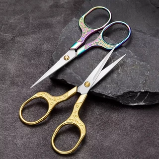 ของมาใหม่！ยาว12.5CM กรรไกรตัดผ้า สเตนเลส ตัดขน แต่งคิ้ว สไตล์วินเทจ สีทอง แบบคิ้ว