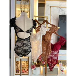 MNV STUDIO bodysuit บอดี้สูทแขนตุ๊กตา ผ้าลูกไม้ทั้งตัว มีชับในตรงอก