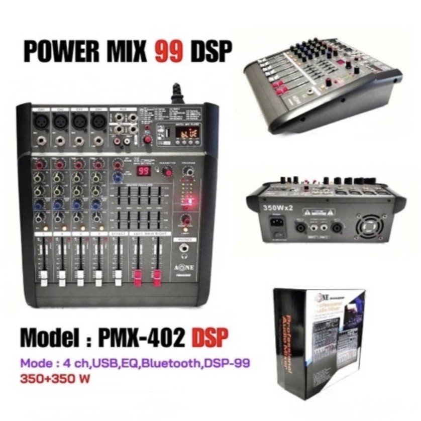 POWER MIXER AONE เพาเวอร์มิกเซอร์ รุ่น PMX-M402DSP กำลังขับ 500 วัตต์ มีบูลทูธ พาวเวอร์มิกซ์ มิกซ์ v