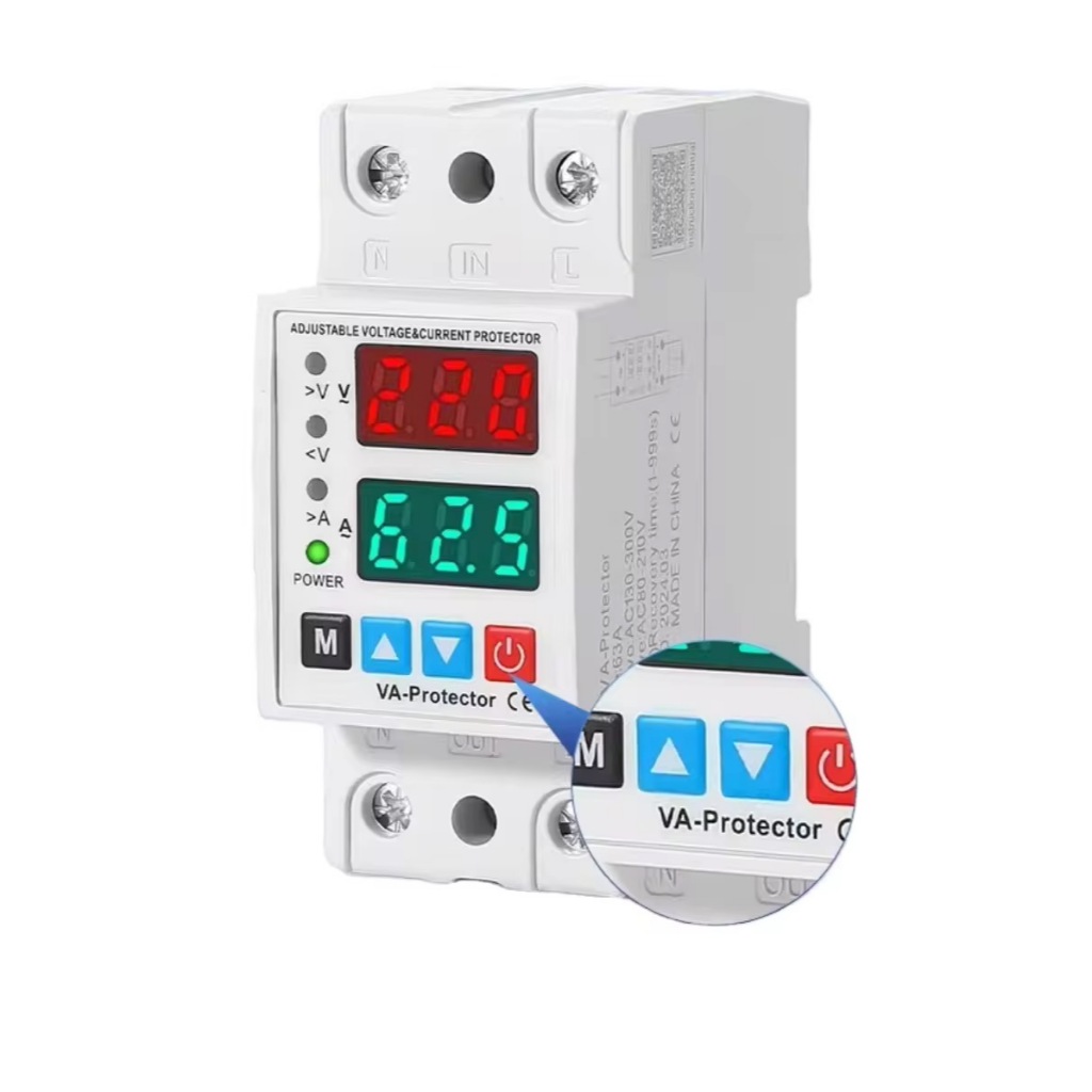 220V อุปกรณ์ป้องกันไฟเกิน/ไฟตก/กระแสเกิน (Dual) Auto-recovery Under/Over Voltage Protector
