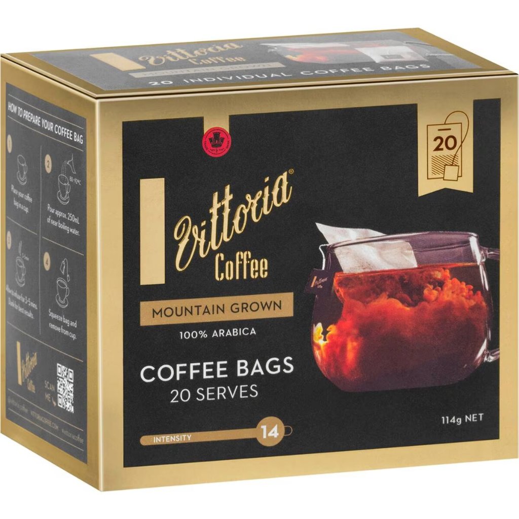 Vittoria Coffee Bags Mountain Grown 20 Pack /วิททอเรีย กาแฟสำเร็จรูป เมาน์เทน โกร์น 20 ถุง