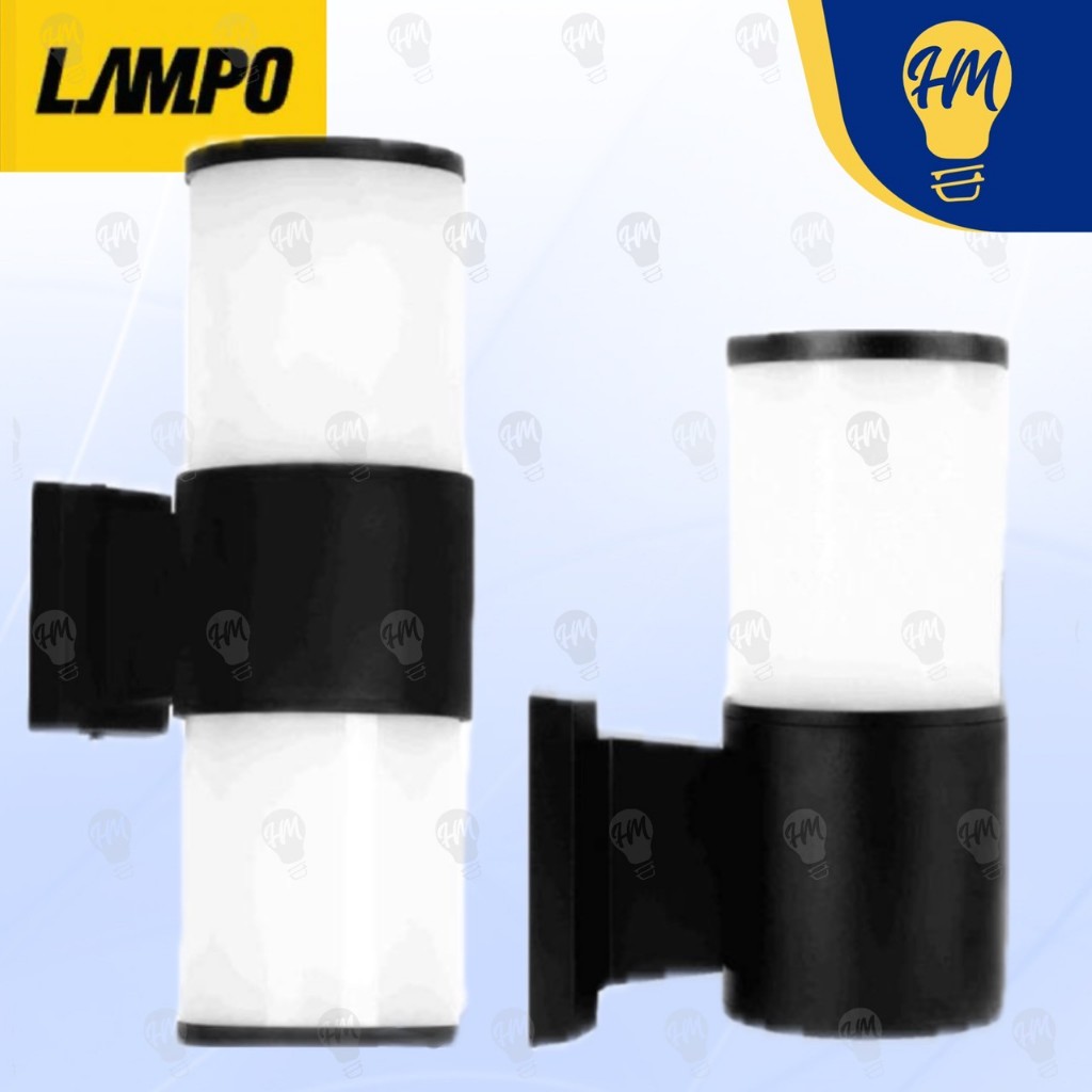 Lampo โคมไฟติดผนัง ทรงกระบอก ส่องขึ่น-ลง แก้วขุ่น ดำ (ไม่รวมหลอดไฟ)
