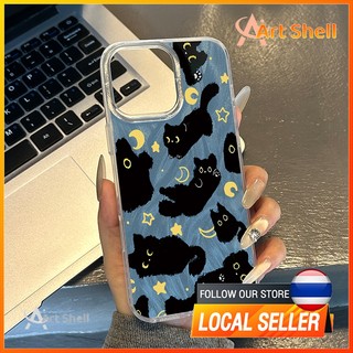 เส้นด้ายขนนกสีเงิน สวยมาก ส่งจากไทย เจ้าเหมียว for iPhone 16 15 14 plus เคสไอโฟน 13 12 11 PRO MAX X XS MAX XR 7/8PLUS