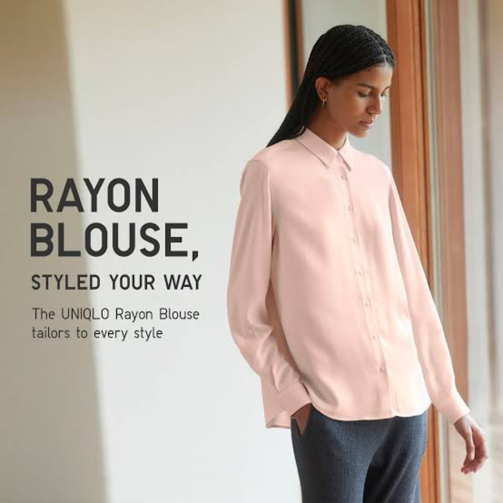 เสื้อเชิ้ตผ้าเรยอน Uniqlo Women Long Sleeves Blouse สีเหลือง ไซส์ XL
