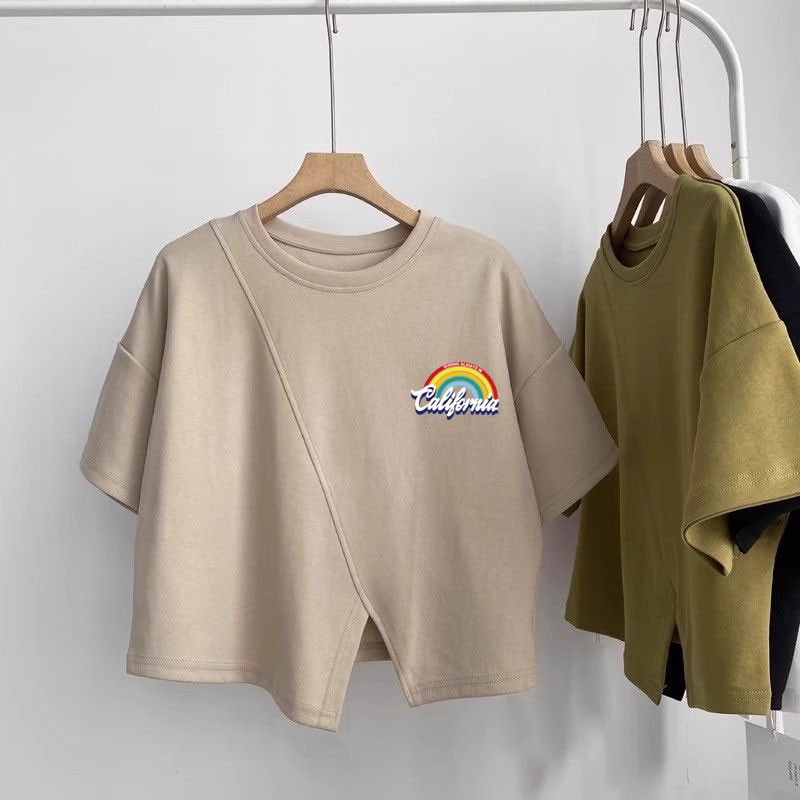 เสื้อครอปแขนสั้นสไตล์เกาหลี oversize เสื้อผ้าสาวอวบไซส์ใหญ่น่ารัก เสื้อยืดสวยผู้หญิงกําลังฮิตใหม่ล่าสุด แฟชั่น พิมพ์ลาย