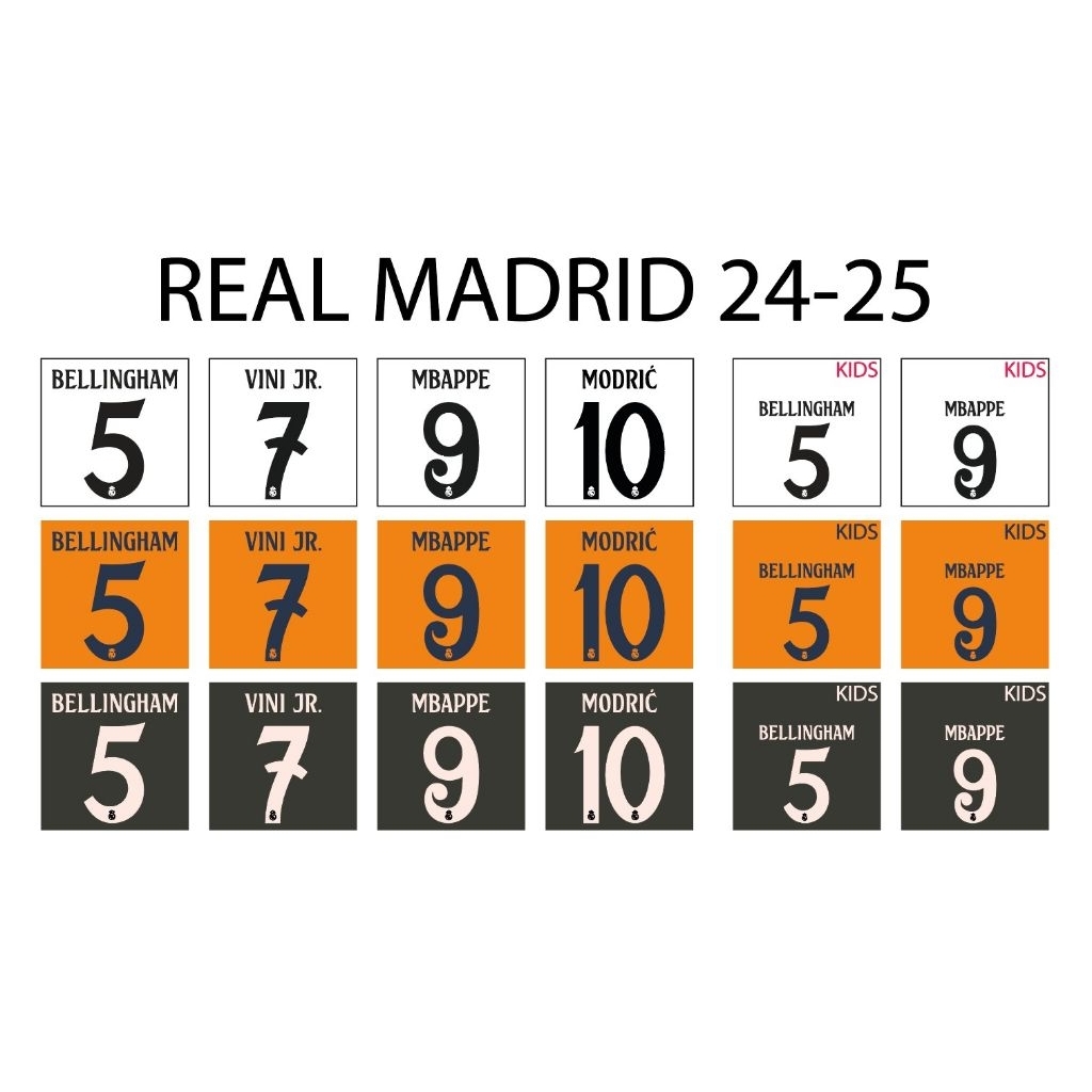 REAL MADRID 24-25 เฟล็กซ์รีดเสื้อ เบอร์รีดเสื้อ ชื่อพร้อมเบอร์
