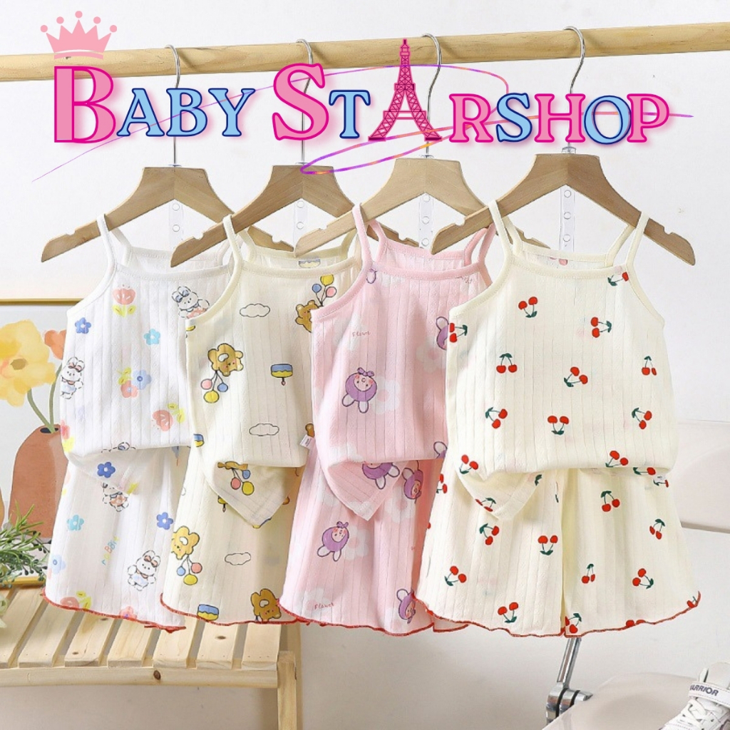 BABY STAR ชุดเด็กผู้หญิง ชุดเด็กขาสั้น ชุดเด็กสายเดี่ยว💐สส 80-130CM ทำจากผ้าคอตตอนแท้ มีหลายขนาด สินค้าใหม่ทุกชิ้น M-005