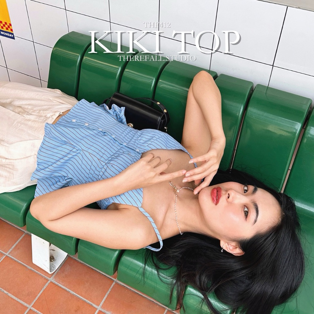 (Restock รอบสุดท้าย) THF412 KiKi Top เสื้อสายเดี่ยวลายทาง สีพาสเทล