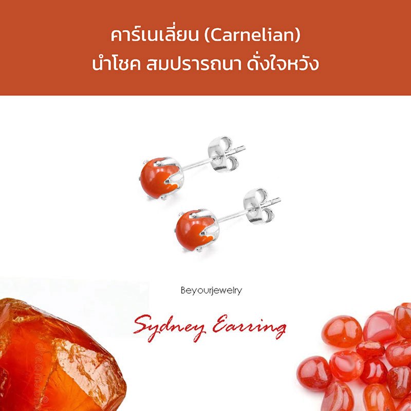 🔥คาร์เนเลี่ยน (Carnelian) Sydney Earring ต่างหูพลอยแท้/หินแท้ เสริมดวง สวยน่ารักมินิมอล