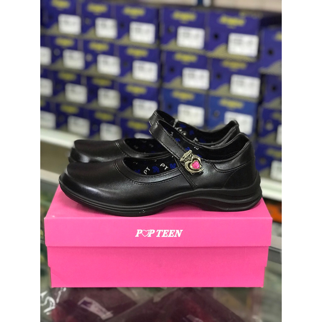 รองเท้านักเรียนหญิงPopteenหนังดำ