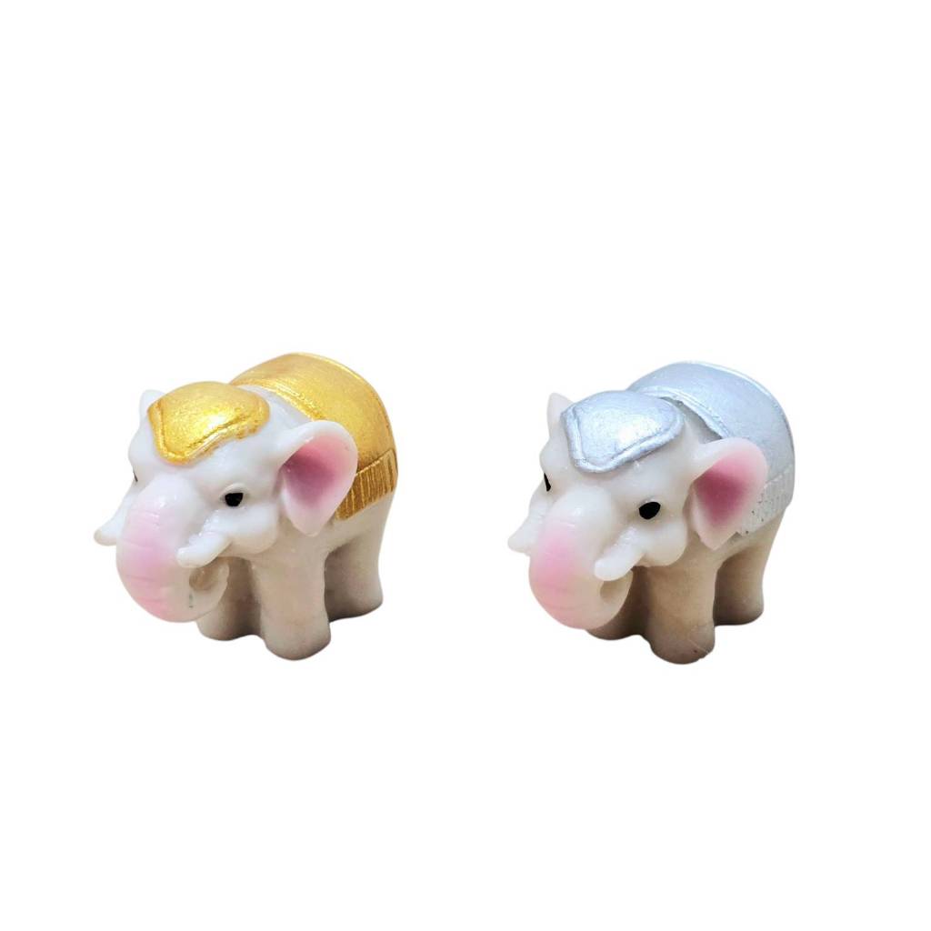 ตุ๊กตาช้างแก้บน ช้างจิ๋ว ตุ๊กตาช้างเรซิ่นเขียนสี ทอง/เงิน ขนาด 5x4 ซม. [ช้างน้อยจิ๋ว]