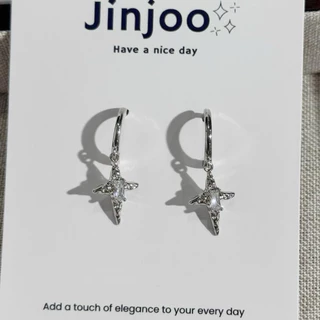 Jinjoo ต่างหูห่วงไม้กางเขน รุ่น Seraphina Cross Hoops ประดับจี้รูปไม้กางเขนแบบหรูหราละเอียดอ่อน (ราคาต่อคู่)รหัส EB38
