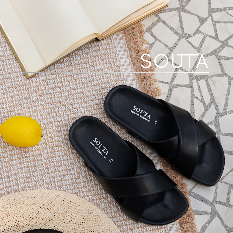 The Black Ren  - Souta รองเท้าแตะ แบบสวม สีทูโทน   >> ไซส์ 35-45 *บวก1ไซส์/เท้าอวบบวก2ไซส์* สินค้า