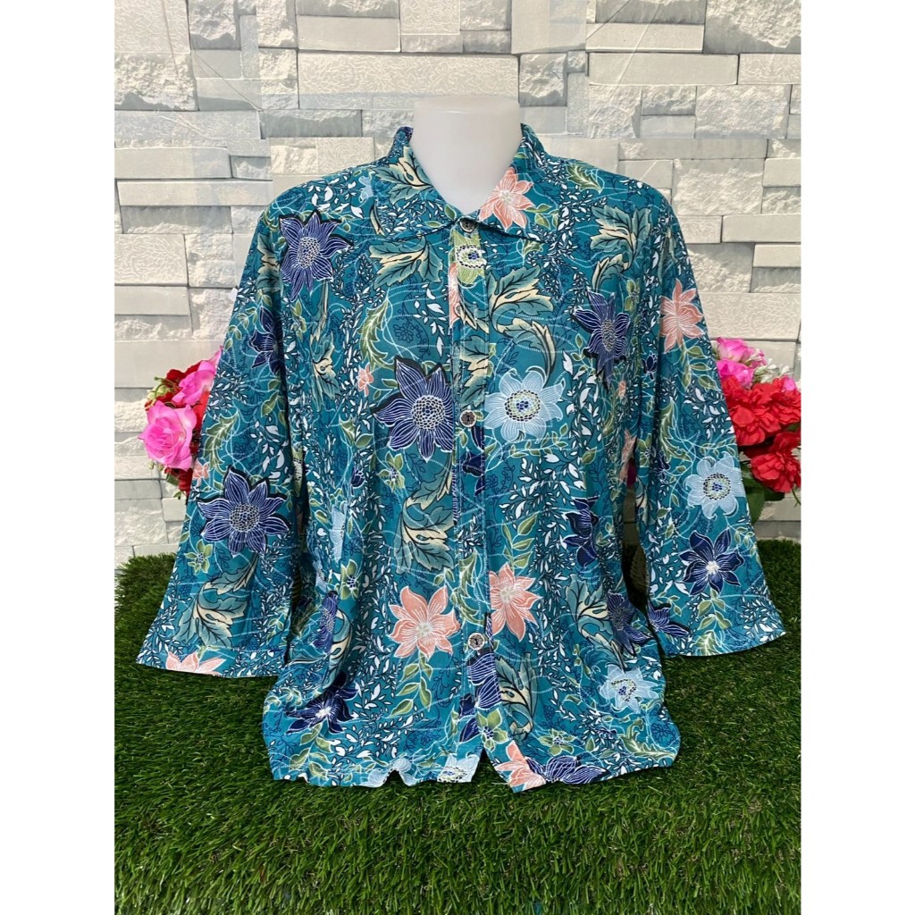เสื้อสงกรานต์ เสื้อเชิ๊ตแขนยาวกระดุมหน้า เสื้อผ้าสาวอวบ ลายดอกไม้สีสดใส อก36-46นิ้ว รุ่น1008-2 สินค้า