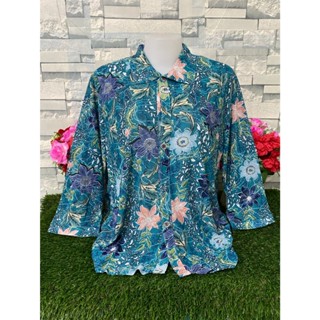 เสื้อสงกรานต์ เสื้อเชิ๊ตแขนยาวกระดุมหน้า เสื้อผ้าสาวอวบ ลายด…