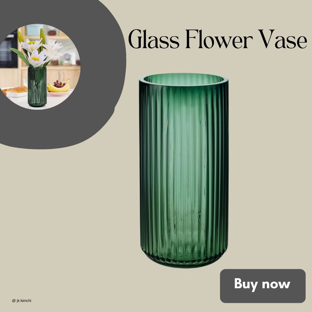 flower vase แจกันดอกไม้ทรงสูงใหญ่ กลม เขียวมรกต