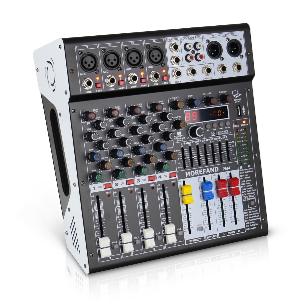 16/99/256DSP Audio mixer มิกเซอร์ 3EQ การแสดงบนเวทีครอบครัว KTV Mini mixer บันทึกการถ่ายทอดสด PM4