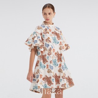 Shaka AW23 ชุดเดรสสั้นผู้หญิง ชายบาน แขนระบาย ผ้าคอตตอนทวิล …