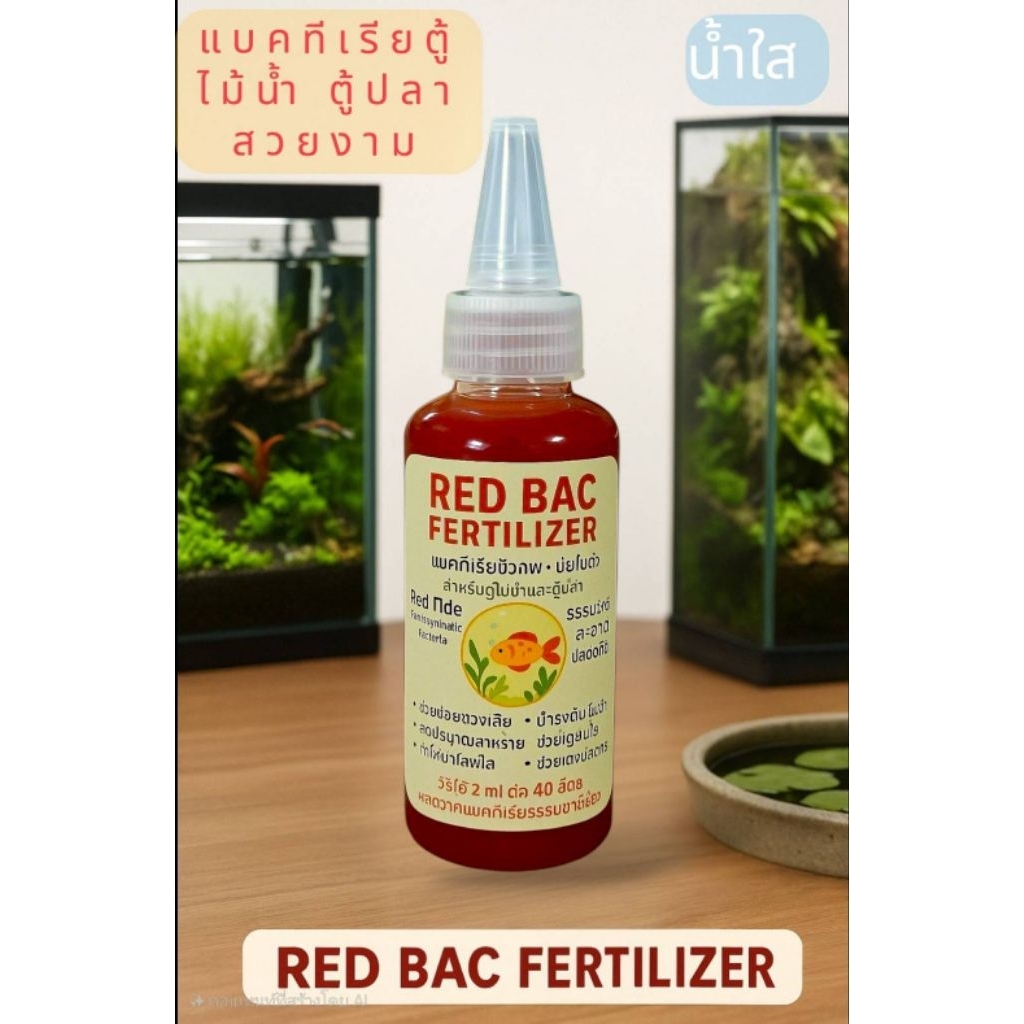 แบคทีเรียน้ำใจุลินทรีย์REDBAC   FERTILIZER ตู้ไม้น้ำตู้ปลาย่อยสลายของเสียลดตะไคร้น้ำ